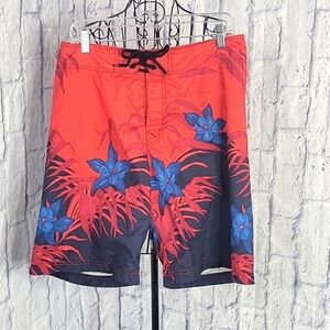 NAUTICA Red and Blue Floral Swim‎ Trunks Size 32